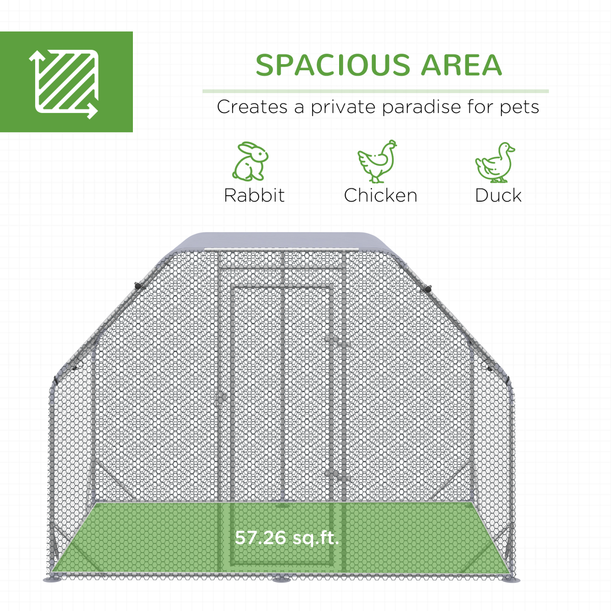 PawHut Walk-In Chicken Run with Roof Cover, Galvanised Steel Coop for 4-6 Chickens – 2.8m Hen House