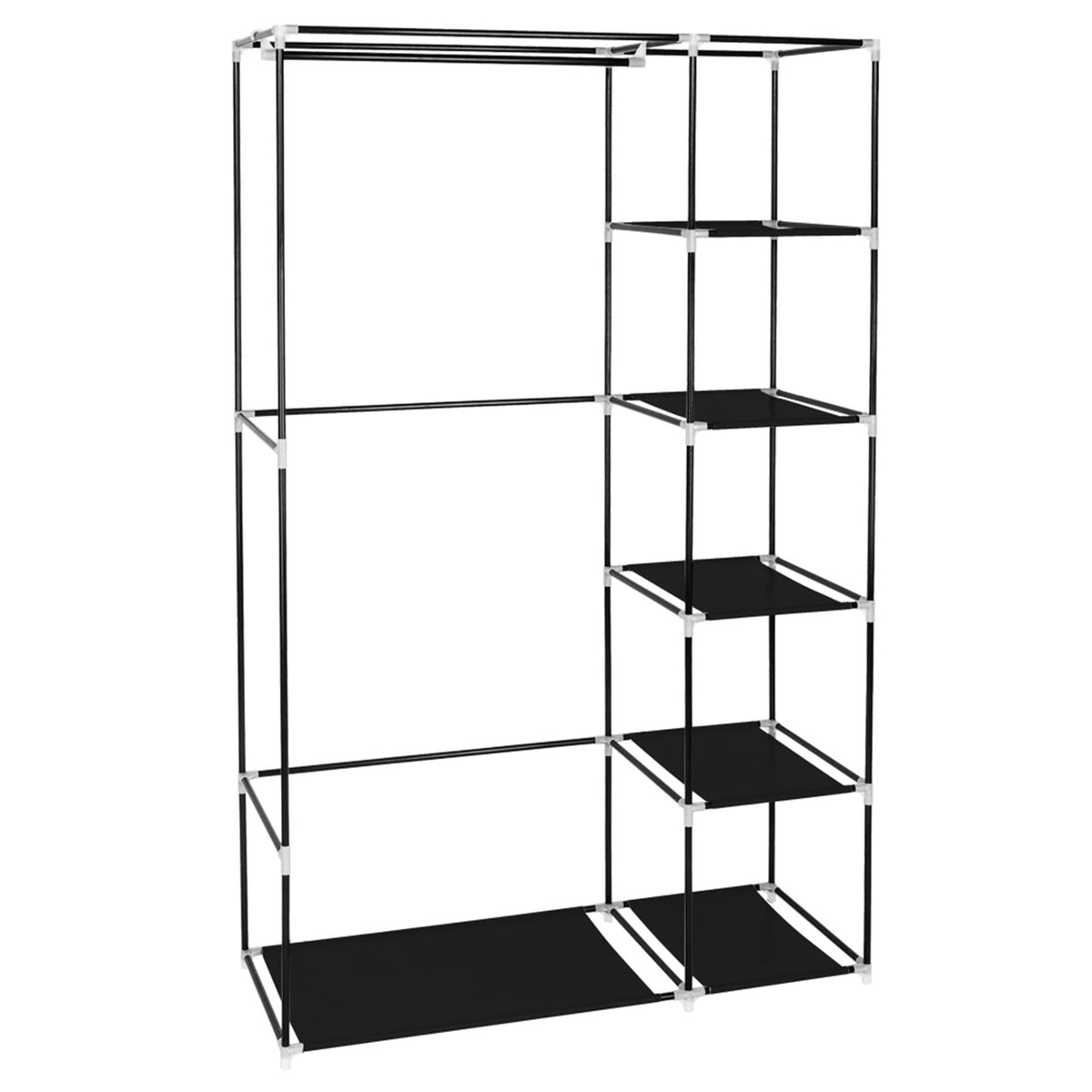 Portable Fabric Wardrobe with Hanging Rail and 6 Shelves – Zipped Dustproof Cover, 106 x 44 x 170cm, Black
