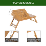 HOMCOM Portable Bamboo Laptop Desk with Adjustable Height, Tablet Holder, Drawer & Cup Slot – Bed Tray