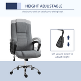 High Back Linen-Look Office Chair with Wide Seat & Rocking Function, Height Adjustable – Home Office Chair, Grey