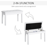 HOMCOM Piano Bench with Under-Seat Storage & Tufted Padded Seat – Solid Wood Double Stool, White