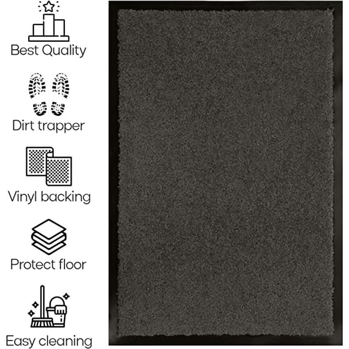 ARRAN Heavy-Duty Rubber Barrier Mat 60 x 90 cm – Door Entrance and Kitchen Doormat, Anthracite