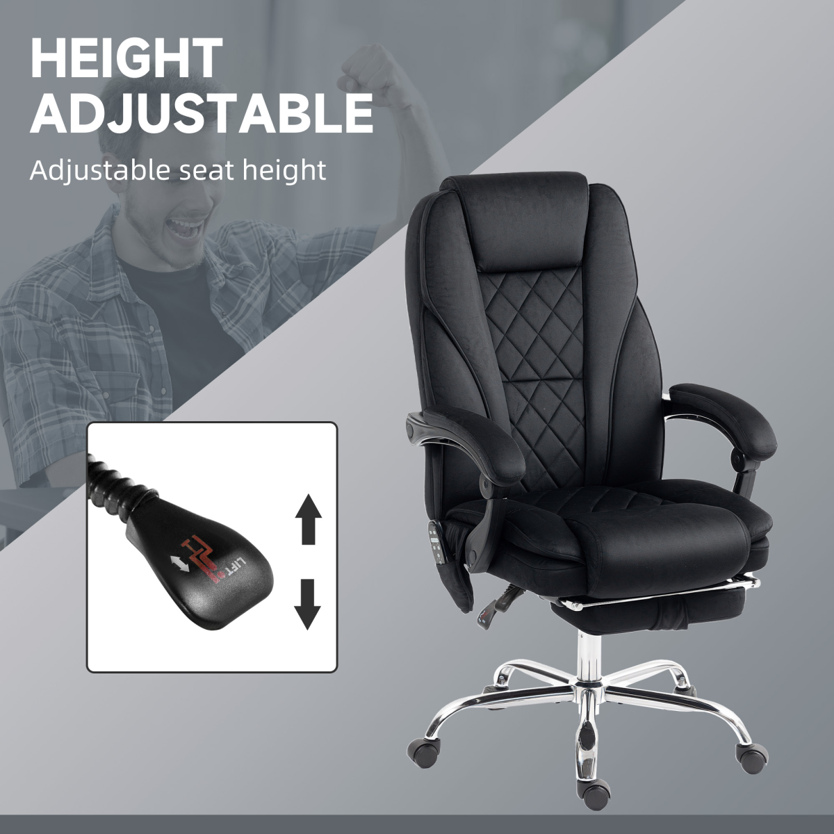Heated Massage Office Chair with Footrest, Remote & 135° Recline – Home Office Relaxation Chair, Black Velvet