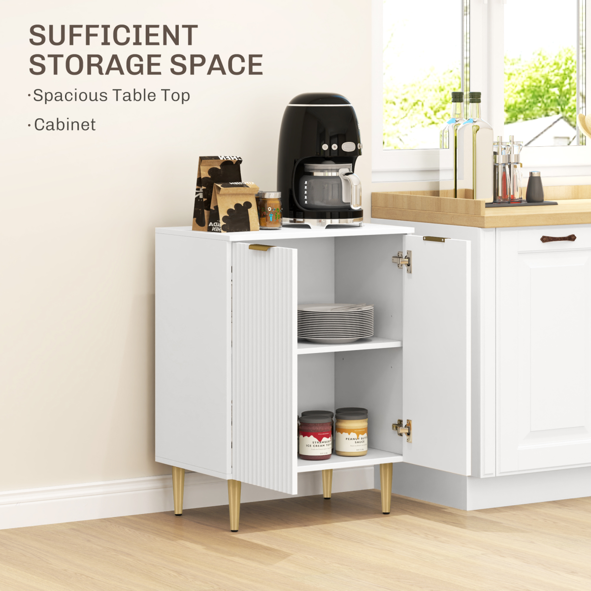 HOMCOM Two-Compartment Sideboard Buffet Cabinet with Adjustable Shelves – Kitchen & Dining Storage, White