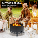 Outsunny Portable Fire Pit with Grill Grate and Poker, 58cm Round Steel Firepit – Garden BBQ Pit, Black