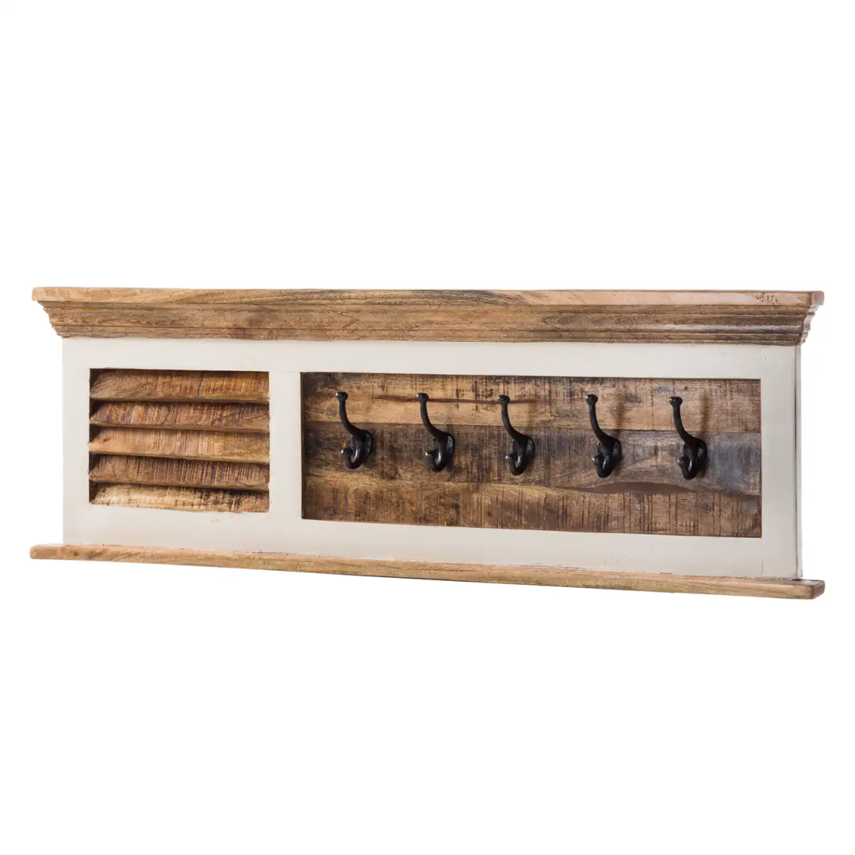 Alfie Solid Mango Wood Shoe Rack and Wall Hook Set – Hallway Storage, Natural and White Finish