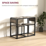 HOMCOM 3 Piece Dining Table Set with Two Stools and Steel Frame – Industrial Kitchen Table, Grey Wood-Effect