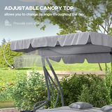 Outsunny 2-in-1 3-Seater Garden Swing Chair with Adjustable Canopy, Side Trays & Pillows – Converts to Bed, Grey