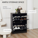 HOMCOM 2-Tier Shoe Cabinet with Flip-Down Doors – 12 Pairs, Adjustable Shelves, Black