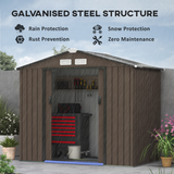Outsunny Galvanised Steel Corner Garden Shed with Lockable Double Doors, Vents & Floor Foundation – Tool Storage, Brown
