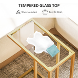 HOMCOM C-Shaped Side Table with Tempered Glass Top – Space-Saving Sofa End Table, Gold