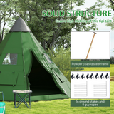 6-Person Tipi Camping Tent with Mesh Windows, Zipped Door & Carry Bag – Large Family Teepee Tent, Green & Black