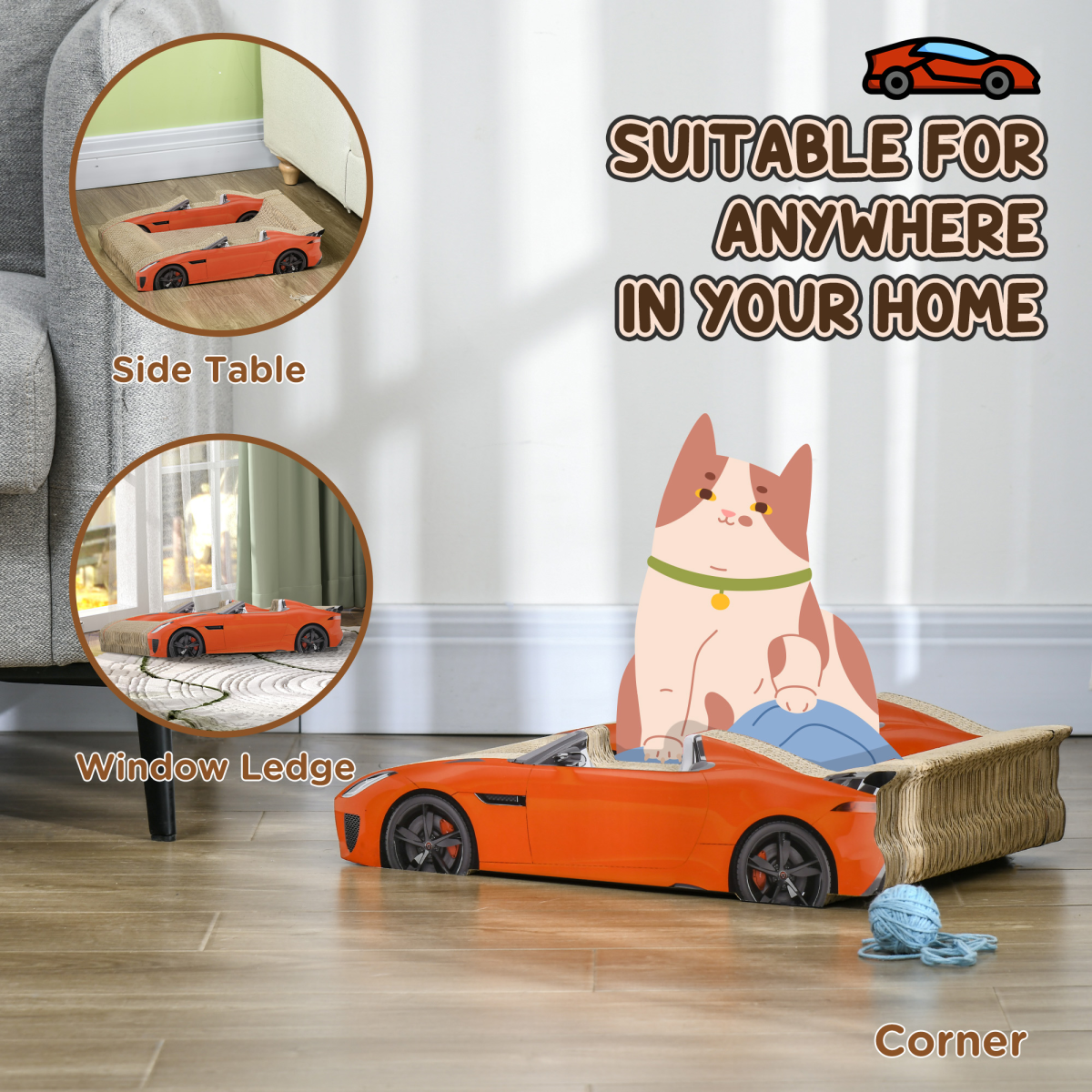 PawHut 2 in 1 Cat Scratching Board with Catnip – Car-Shaped Cat Scratcher and Bed, Corrugated Cardboard, Red