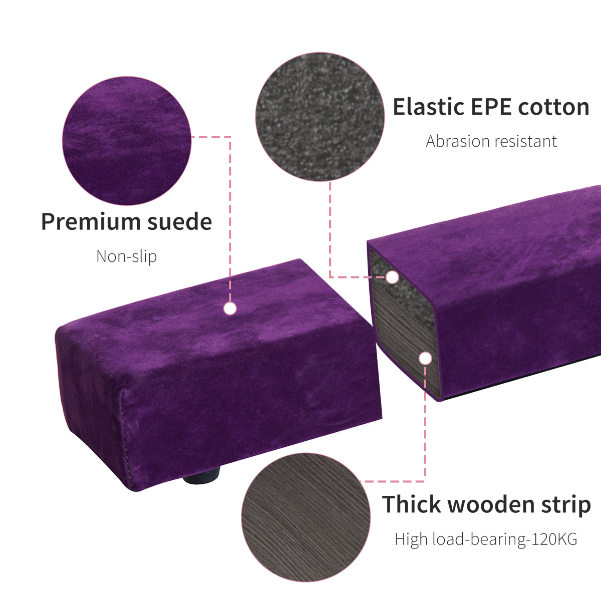 HOMCOM 2.1m Folding Balance Beam with Suede Cover – Gymnastics Skill Trainer for Kids & Teens, Purple