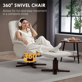 HOMCOM Swivel Recliner Chair with Footstool, 145° Reclining Back & Wooden Base – Linen-Look Armchair, Beige