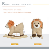 Kids Plush Lion Rocking Horse with Roaring Sounds, Seat Belt & Footrest – Ride-On Toy for 18-36 Months, Brown