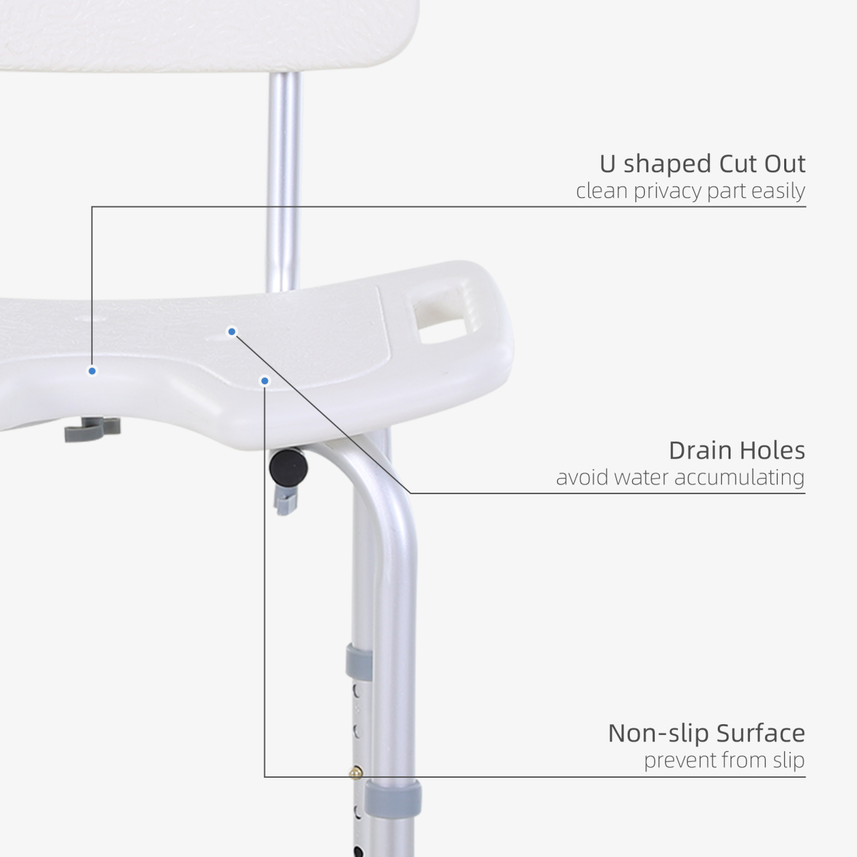 HOMCOM Adjustable Aluminium Shower Stool with U-Shaped Seat, Handle and Non-Slip Feet – Bath Chair, 136kg
