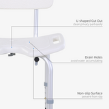 HOMCOM Adjustable Aluminium Shower Stool with U-Shaped Seat, Handle and Non-Slip Feet – Bath Chair, 136kg