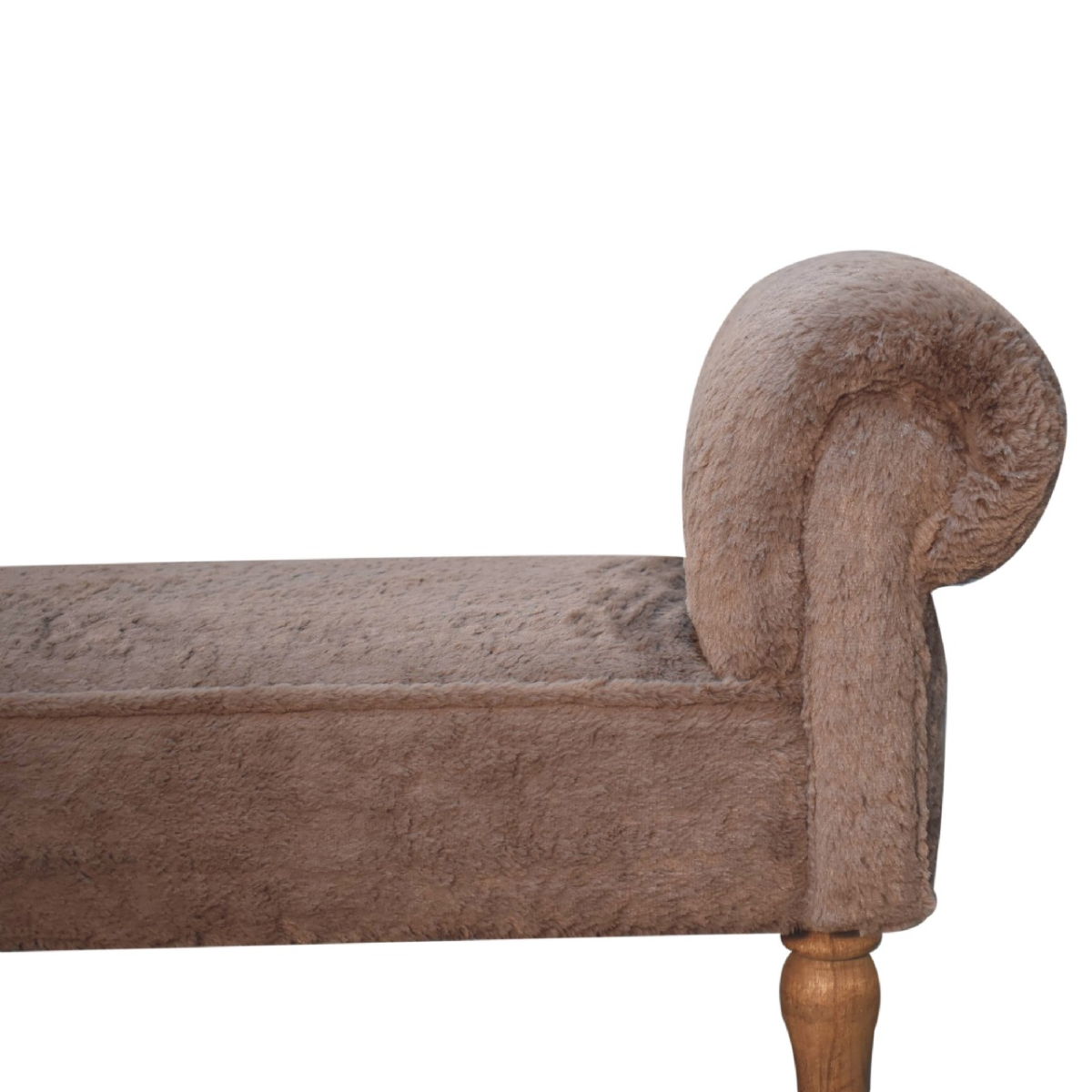 Artisan Furniture Mocha Faux Fur Upholstered Bedroom Bench – Solid Mango Wood Turned Legs, Brown