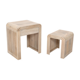 Hudson Carved Mango Wood Nest of 2 Tables with Drawer – Hand-Crafted Space-Saving Side Tables