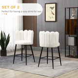 HOMCOM Faux Cashmere Breakfast Bar Stools with Backs & Footrests – Set of 2, Cream