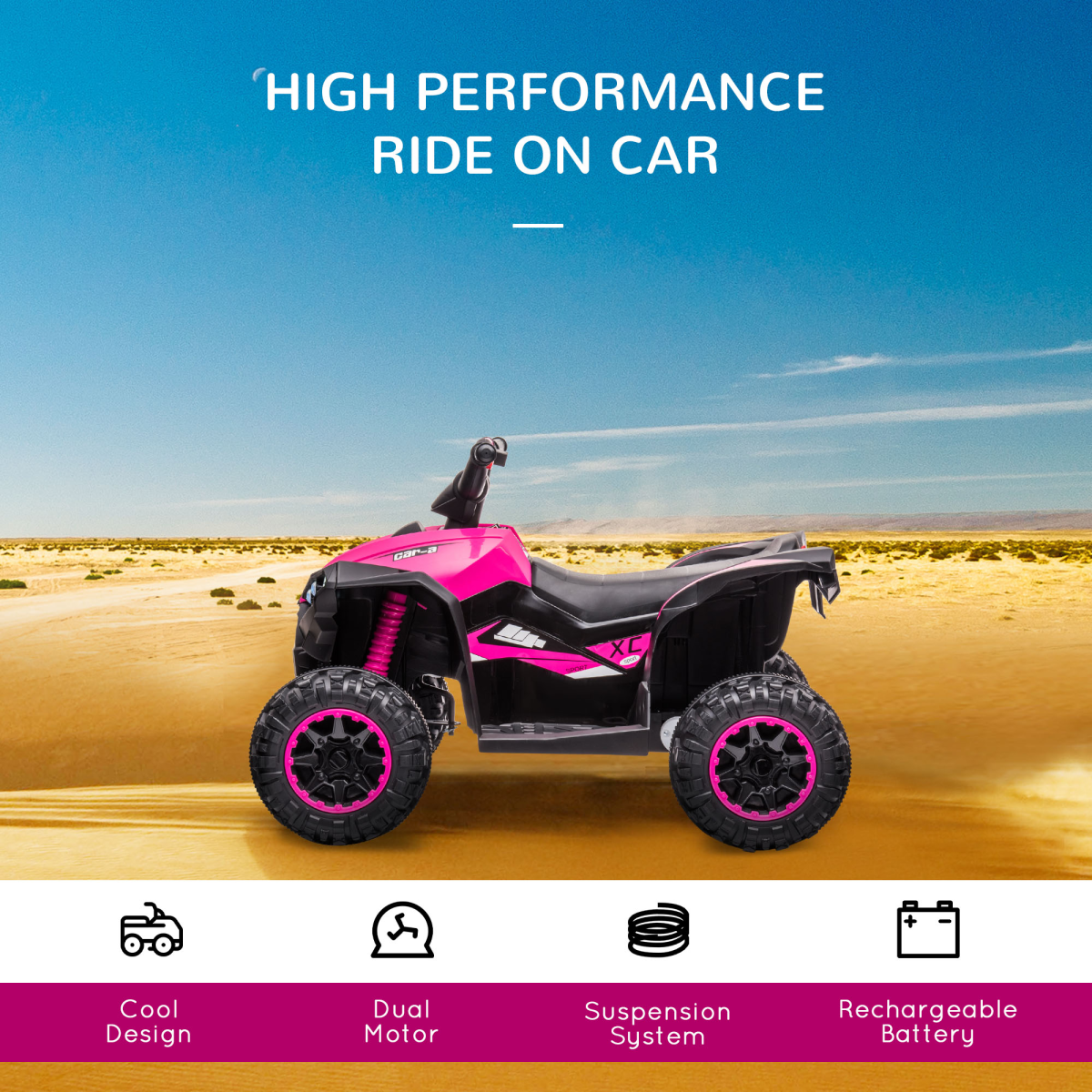 HOMCOM 12V Kids Electric Ride-On Quad Bike ATV with Dual Motors, Ages 3-5 – Outdoor Toy, Pink