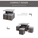 HOMCOM 5-Piece Wooden Garden Dining Set with Removable Lid Table and Four Chairs – Patio Furniture, Grey