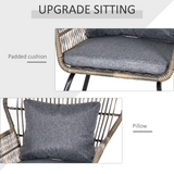 Outsunny 3-Piece Webbed PE Rattan Patio Bistro Set with Glass Table & Padded Cushions – 2 Chairs and Table, Grey