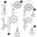 LEDSone Retro Pulley Wheel Cage Wall Light with E27 Holder & Adjustable Hanging Cable – Brushed Copper