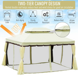 Outsunny 3m x 4m Vented Aluminium Frame Gazebo with Mesh Netting & Curtain Sidewalls – Garden Party Shelter, Cream White