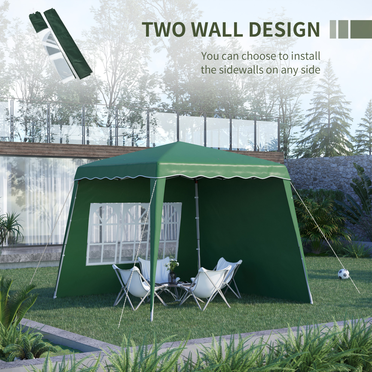 Outsunny 2.4 x 2.4m UV50+ Pop Up Gazebo with Removable Walls, Adjustable Legs & Carry Bag – Garden Canopy Tent, Green