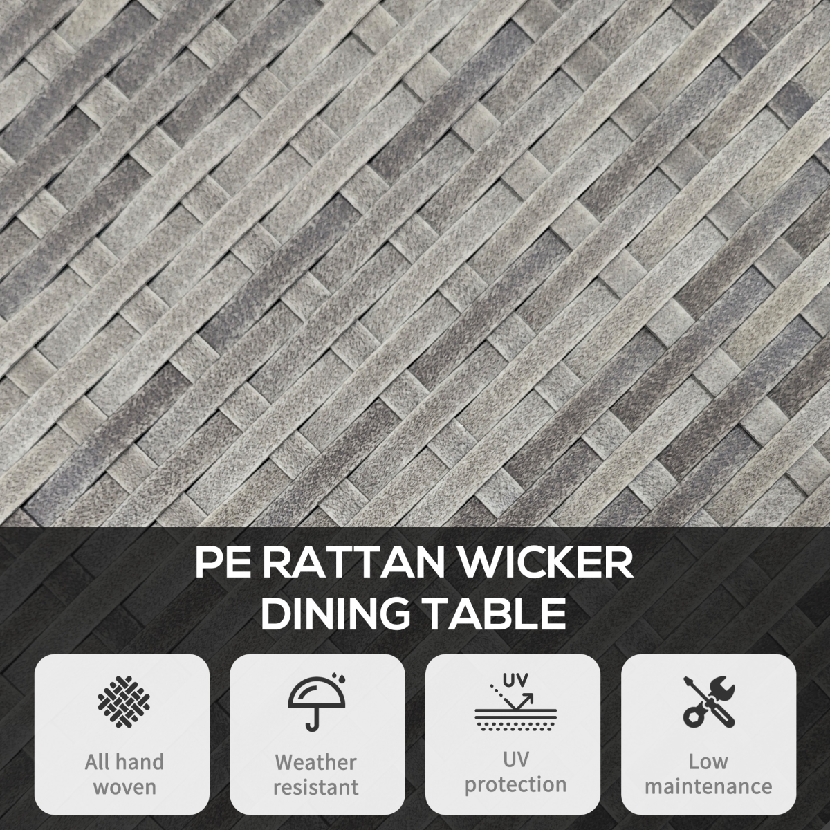Outsunny 4-Seater Outdoor Dining Table with WPC Slatted Top and Steel Frame – Garden Patio Table, Grey