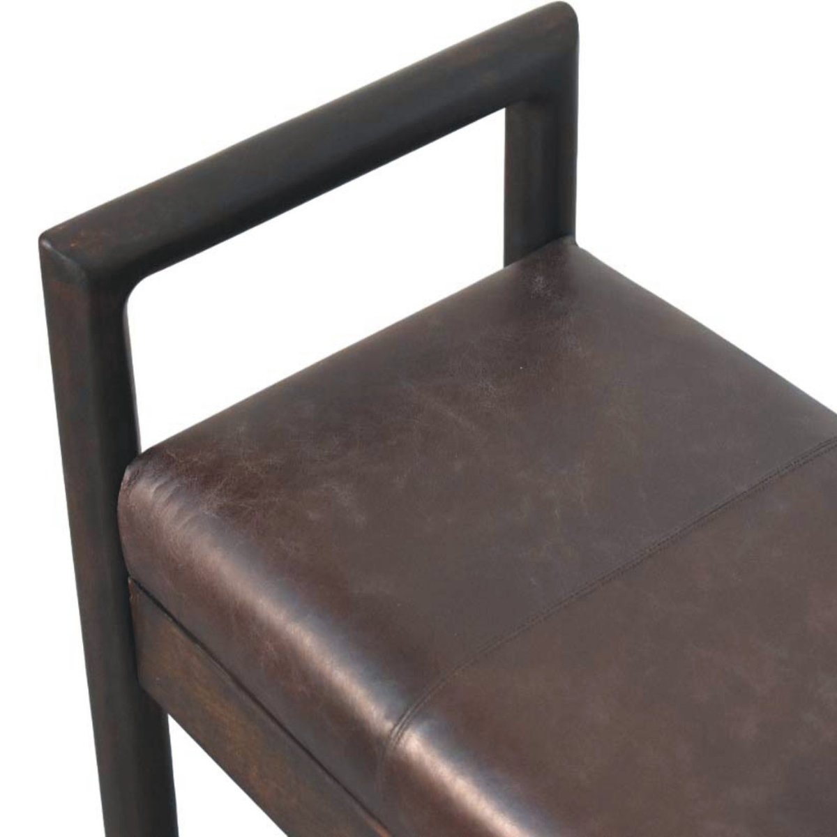 Artisan Furniture Solid Wood Gridline Bench with Black Leather Upholstery – Modern Hallway Seating, Black