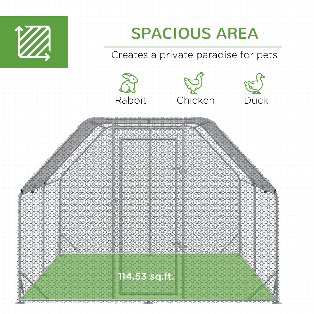 PawHut Walk-In Chicken Run with Roof Cover, Galvanised Steel Coop for 10-12 Chickens – 3.8m Hen House