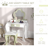 ZONEKIZ Kids Vanity Table Set with Stool, Mirror & Drawer, Flower Design – Girls Dressing Table, White