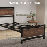 HOMCOM Single Metal Bed Frame with Headboard & Footboard – Sturdy Bedroom Furniture, 97 x 195cm