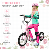 HOMCOM Kids Kick Scooter with Dual Brakes, Kickstand & Adjustable Height – Big Wheel Rubber Tyre Scooter for 5+ Years
