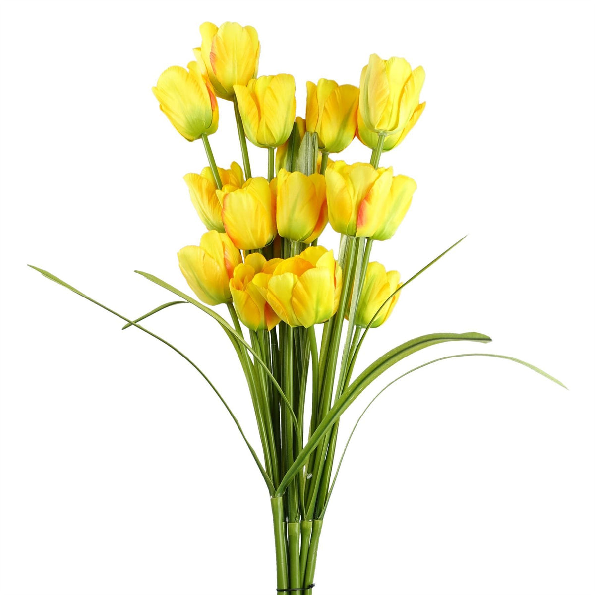 Leaf 80cm Artificial Tulip Stem with Three Silk Flowers and Wired Stem – Yellow