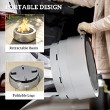 Outsunny Round Stainless Steel Fire Pit with Grill Net and Poker – Portable Garden Firepit, Silver