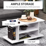 HOMCOM Mobile TV Stand Bookshelf with 3 Tiers and Lockable Castor Wheels – Modern Storage Cabinet, White