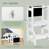2-in-1 Kids Kitchen Step Stool & Table – Learning Tower with Safety Rail & Chalkboard