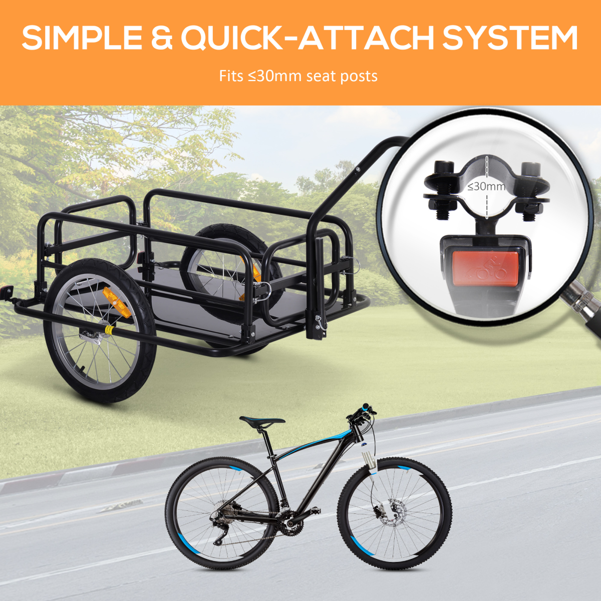 HOMCOM Folding Bicycle Cargo Trailer with Hitch, 40kg Capacity – Detachable Walls, Luggage Storage Cart