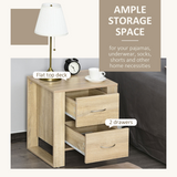 HOMCOM 2-Drawer Bedside Table with Silver-Tone Handles – Bedroom Storage, Natural
