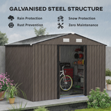 Outsunny 9x6ft Metal Garden Storage Shed with Double Sliding Door & Ventilation – Tool Store, Brown