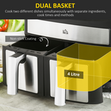HOMCOM 8L Dual Basket 10-in-1 Air Fryer with Sync Cook and Sync Finish, 2400W – Oil-Free Cooking