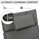 Outsunny Sun Lounger Cushion with Head Pillow & Side Ties – Indoor Outdoor Reclining Chair Pad, Grey