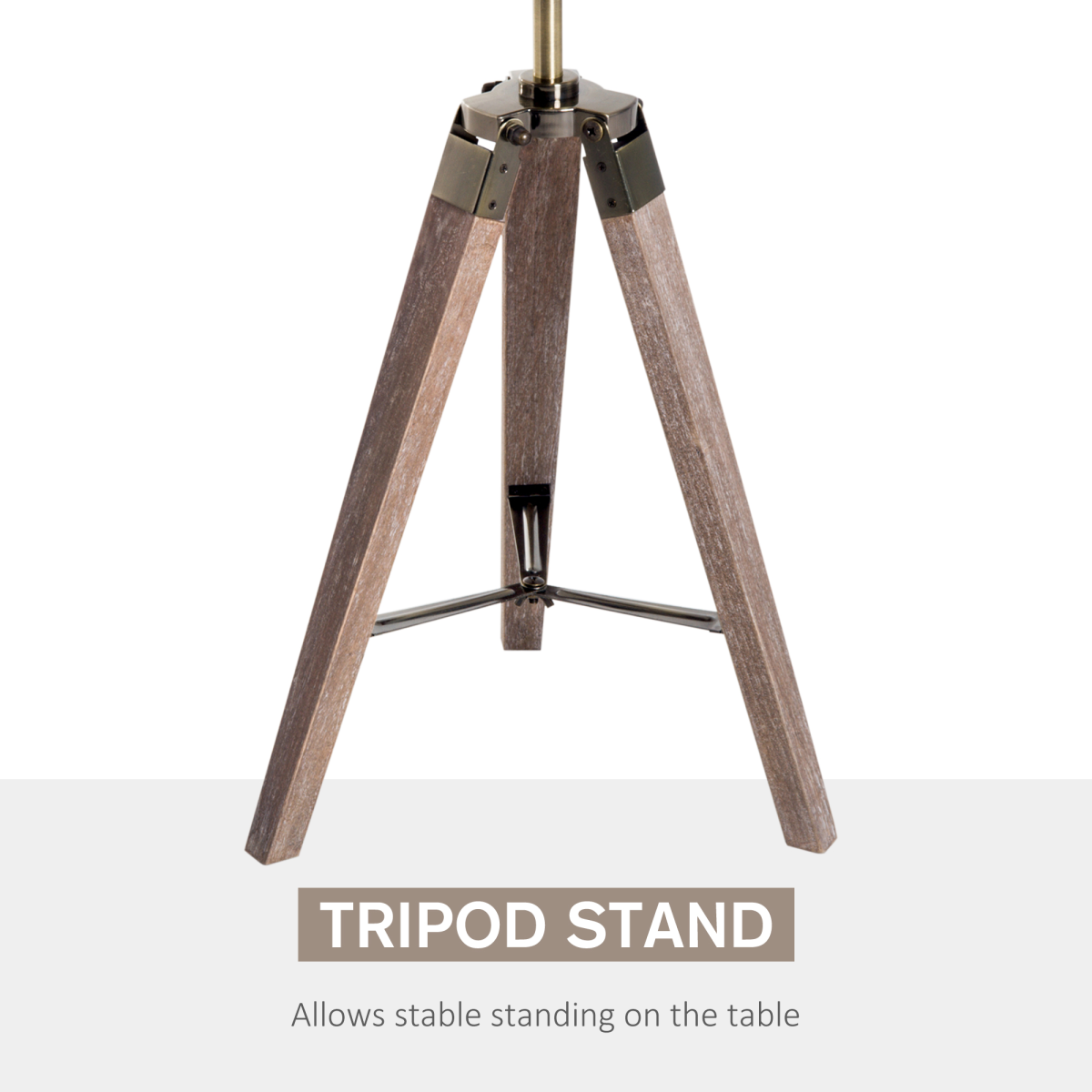 HOMCOM Industrial Tripod Lamp – Wood & Bronze
