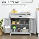 Farmhouse Barn Door Sideboard Buffet & Coffee Bar Cabinet – Sliding Door Kitchen Storage, Grey Wood Grain