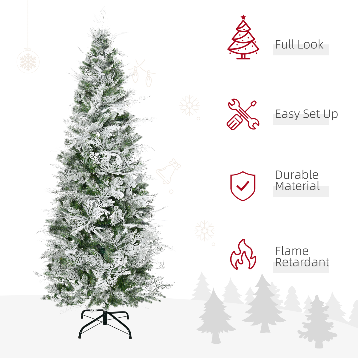 HOMCOM 6ft Snow Flocked Artificial Pencil Christmas Tree with Flame Retardant PVC & Metal Base – Unlit