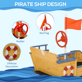 Outsunny Kids Wooden Sandbox Pirate Ship with Bench Seat and Storage Space – Garden Sandpit for Ages 3–6